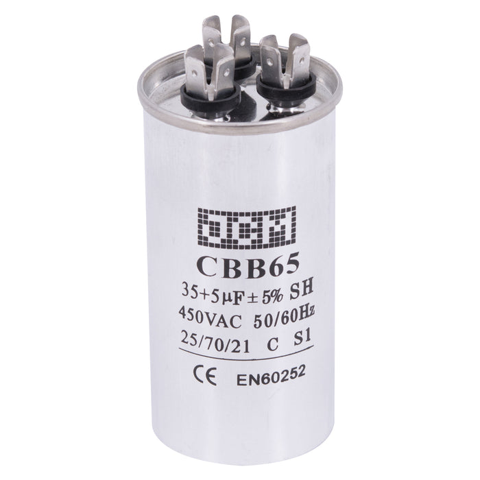 JCM AC Motor Run Capacitor 35 uf + 5 uf MFD 450v 50/60hz dual Farad Round CBB65 (Condenser Straight Cool or Heat Pump Air Conditioner Furnace, Blower, and other electric motors) Works 370/440 VAC