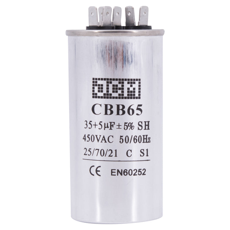 JCM AC Motor Run Capacitor 35 uf + 5 uf MFD 450v 50/60hz dual Farad Round CBB65 (Condenser Straight Cool or Heat Pump Air Conditioner Furnace, Blower, and other electric motors) Works 370/440 VAC