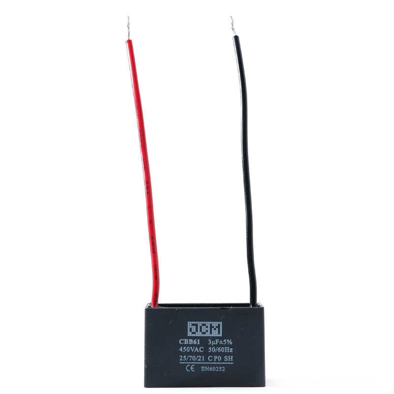 JCM 2 Wire Ceiling Fan Capacitor 3uF 450VAC CBB61