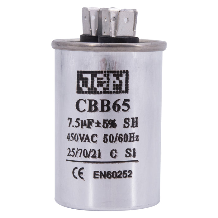 JCM AC Motor Run capacitor 7.5 uf MFD 450v 50/60 Hz Metal Round CBB65
