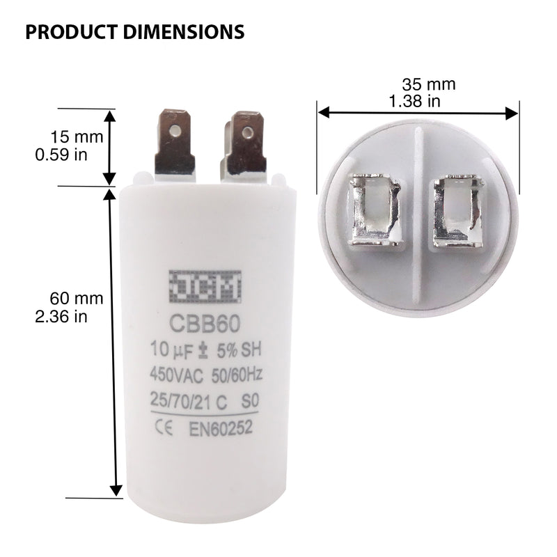 JCM Motor Run Capacitor 10uf MFD 250V/450V AC Volts round cylinder 4 Pins CBB60