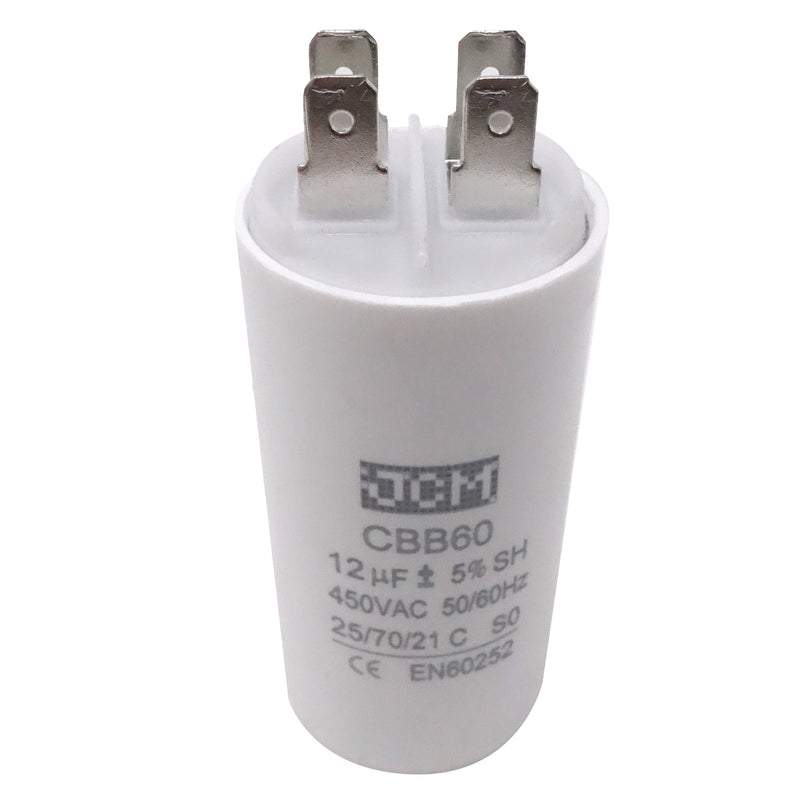 JCM Motor Run Capacitor 12uf MFD 250V/450V AC Volts round cylinder 4 Pins CBB60