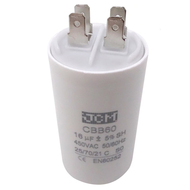 JCM Motor Run Capacitor 16uf MFD 250V/450V AC Volts round cylinder 4 Pins CBB60