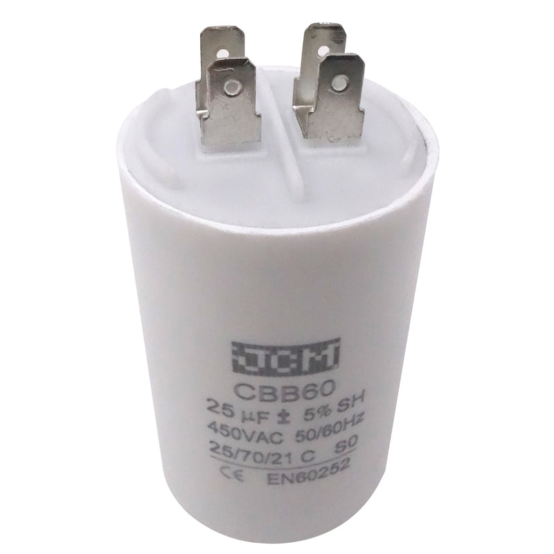 JCM Motor Run Capacitor 25uf MFD 250V/450V AC Volts round cylinder 4 Pins CBB60