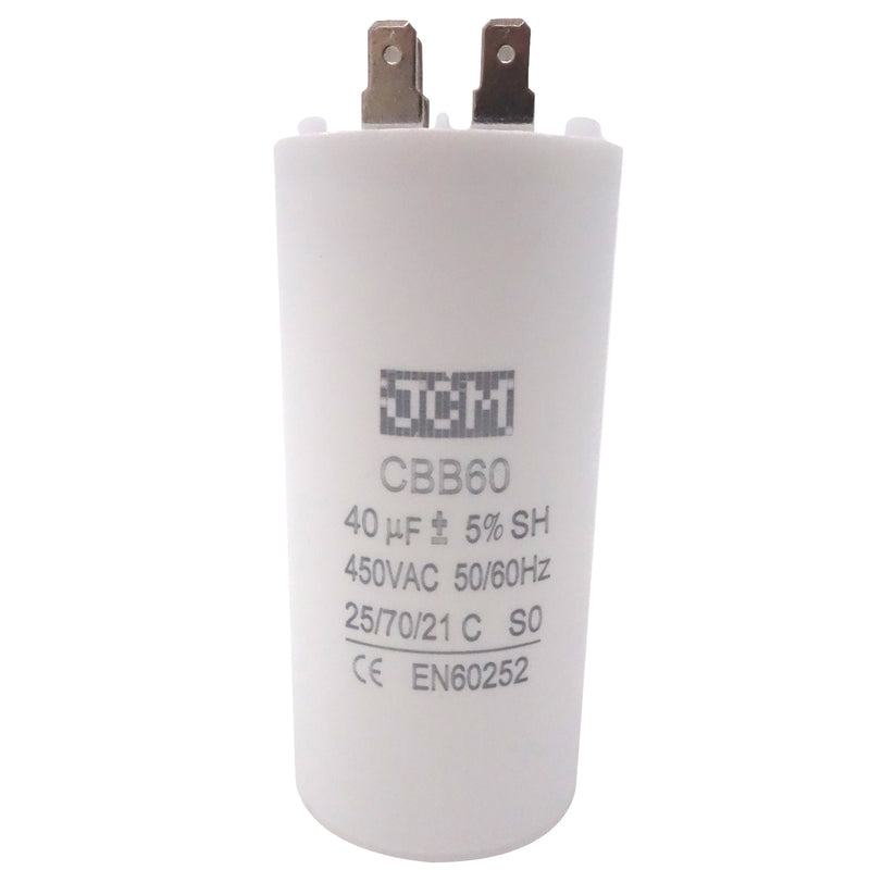 JCM Motor Run Capacitor 40uf MFD 250V/450V AC Volts round cylinder 4 Pins CBB60