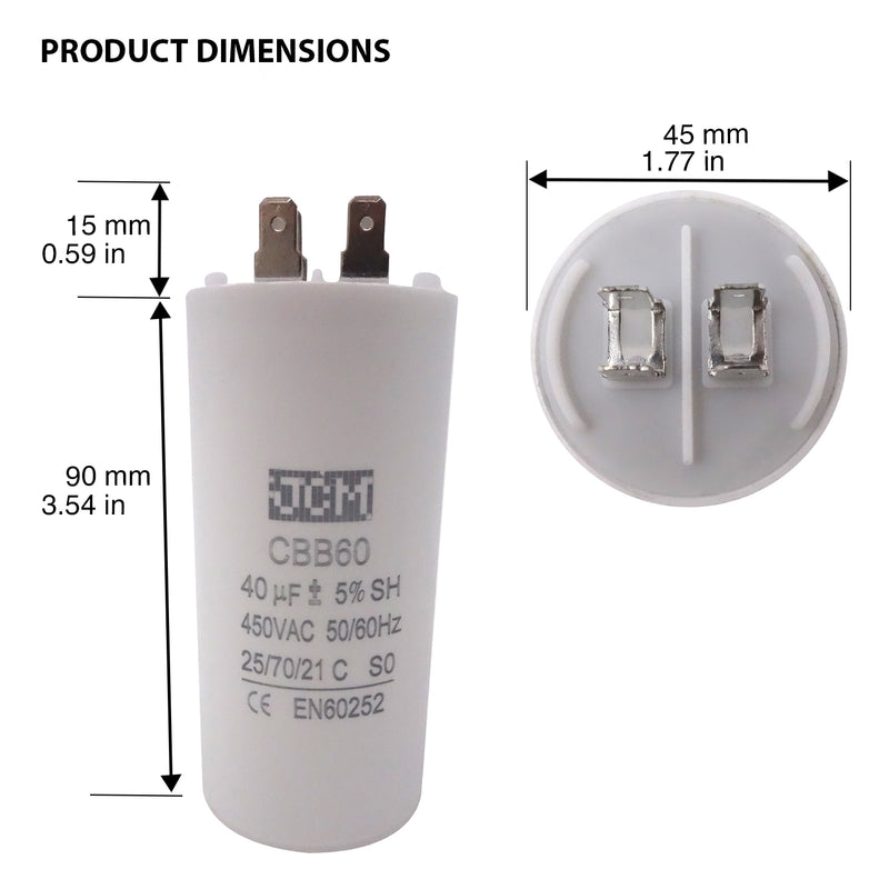 JCM Motor Run Capacitor 40uf MFD 250V/450V AC Volts round cylinder 4 Pins CBB60