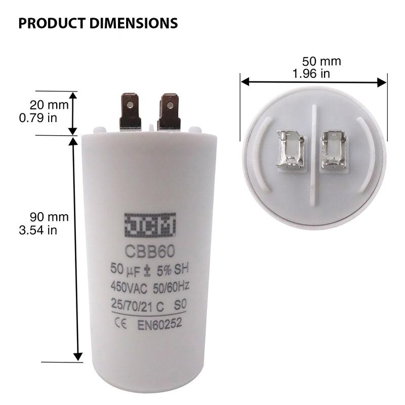 JCM Motor Run Capacitor 50uf MFD 250V/450V AC Volts round cylinder 4 Pins CBB60