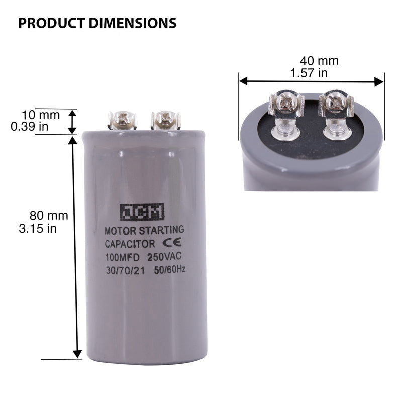JCM AC Motor Start Capacitor 100 uf MFD 250v 50/60hz