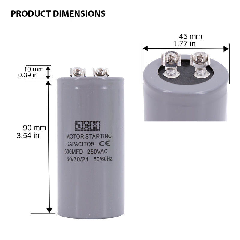 JCM AC Motor Start Capacitor 600 uf MFD 250v 50/60hz