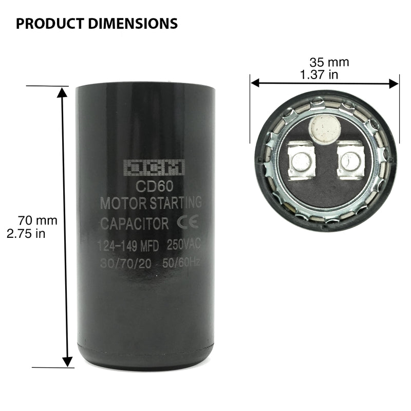 JCM Motor Start Capacitor 124-149 uf MDF 250V AC 50/60 Hz Round CD60