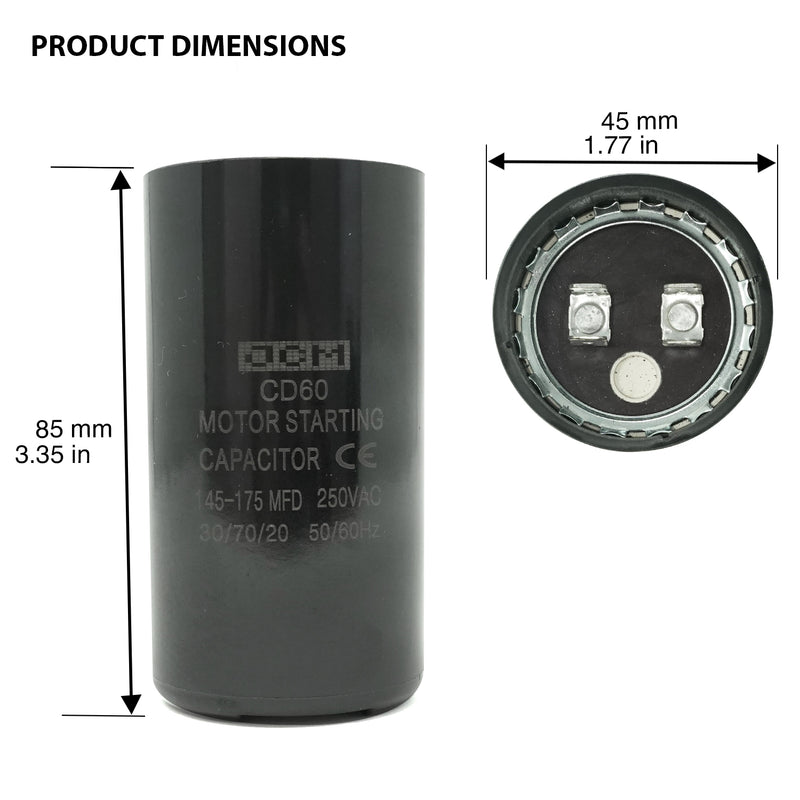 JCM Motor Start Capacitor 145-175 uf MDF 250V AC 50/60 Hz Round CD60
