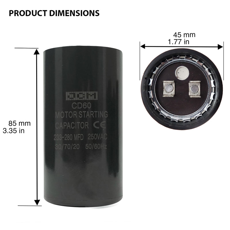 JCM Motor Start Capacitor 233-280 uf MDF 250V AC 50/60 Hz Round CD60