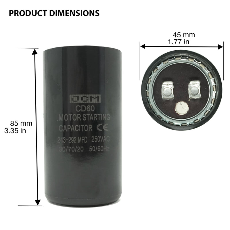 JCM Motor Start Capacitor 243-292 uf MDF 250V AC 50/60 Hz Round CD60