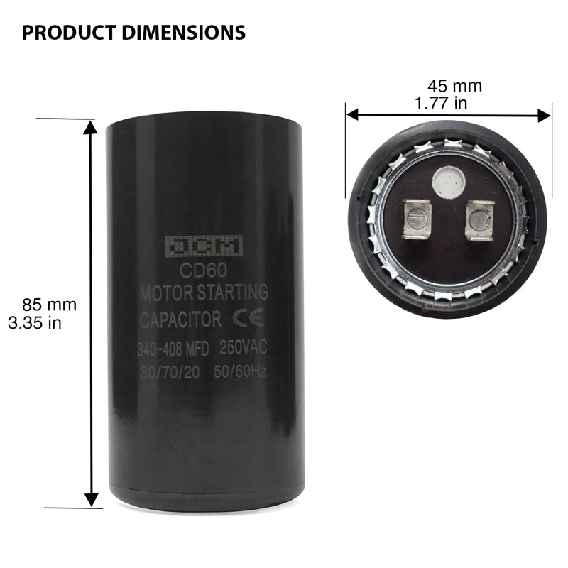 JCM Motor Start Capacitor 340-408 uf MDF 250V AC 50/60 Hz Round CD60