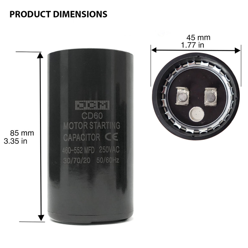 JCM Motor Start Capacitor 460-552 uf MDF 250V AC 50/60 Hz Round CD60