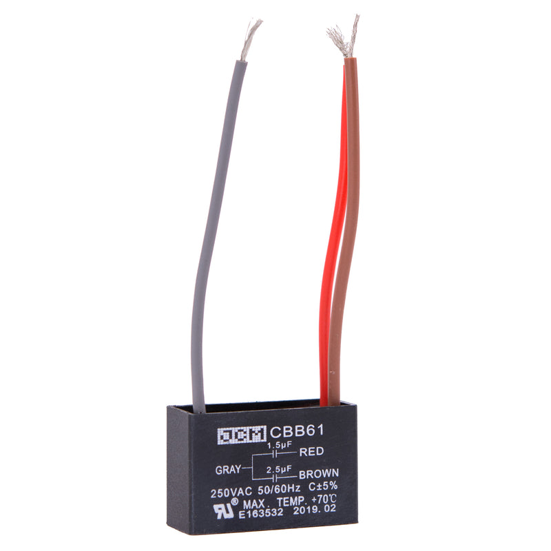 JCM 3 Wire Ceiling Fan Capacitor 1.5 uF + 2.5 uF 250VAC 50/60 Hz CBB61