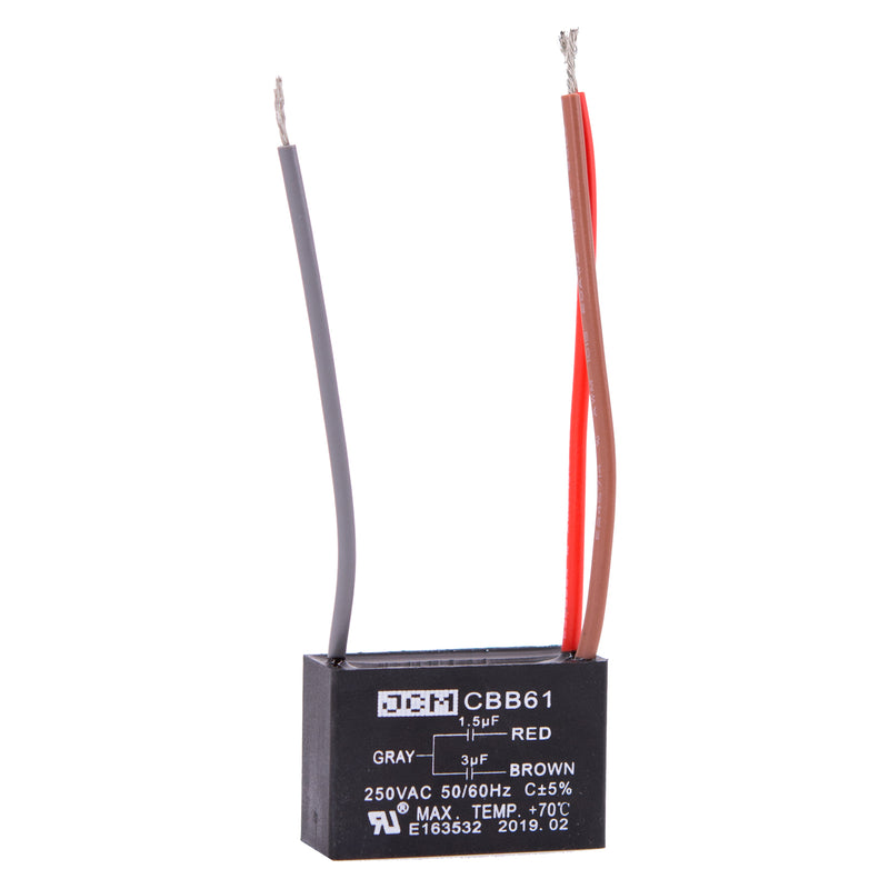 JCM 3 Wire Ceiling Fan Capacitor 1.5 uF + 3 uF 250VAC 50/60 Hz CBB61