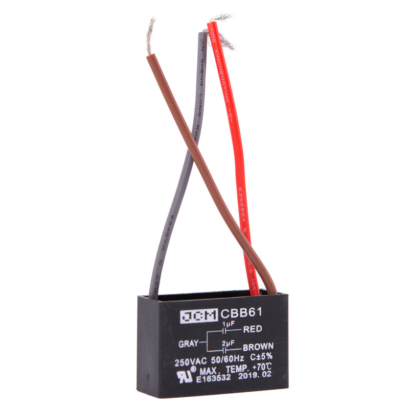 JCM 3 Wire Ceiling Fan Capacitor 1 uF + 2 uF 250VAC 50/60 Hz CBB61