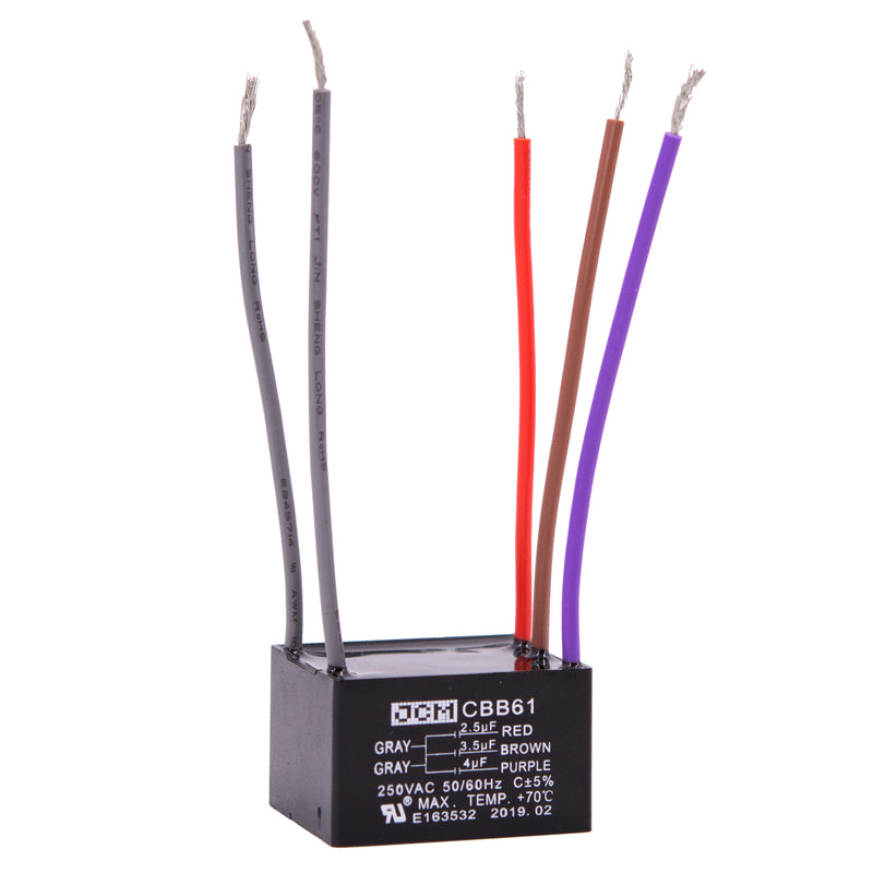 JCM 5 Wire Ceiling Fan Capacitor 2.5 uF + 3.5 + 4 uF 250VAC 50/60 Hz CBB61