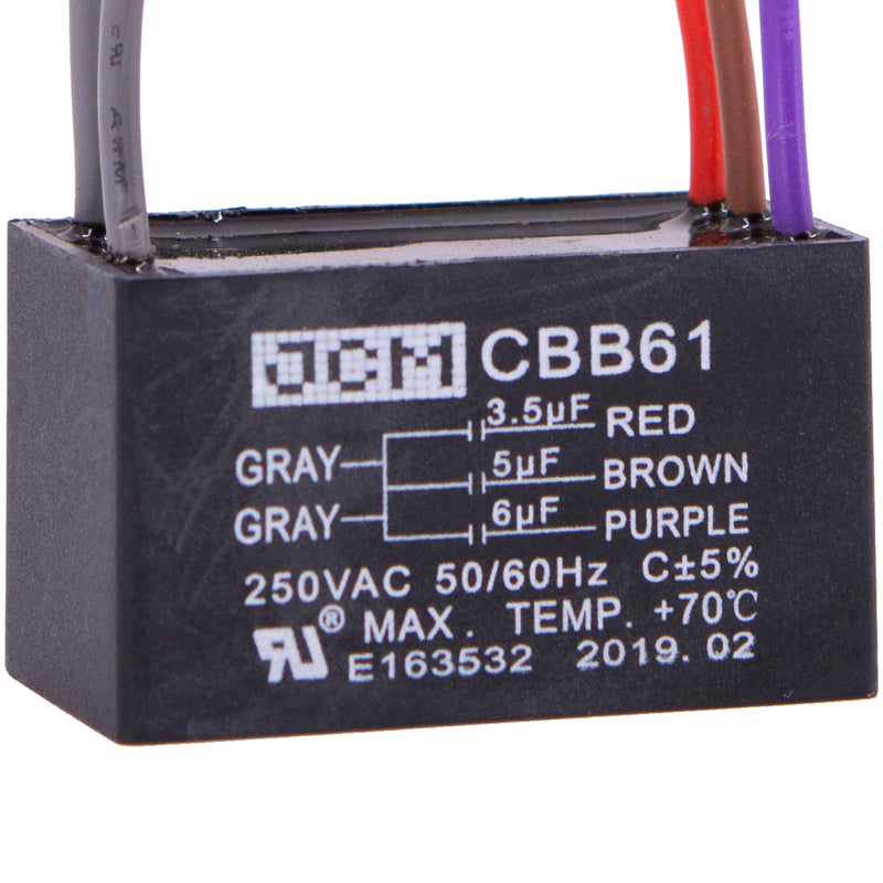JCM 5 Wire Ceiling Fan Capacitor 3.5 uF + 5 uF + 6 uF 250VAC 50/60 Hz CBB61
