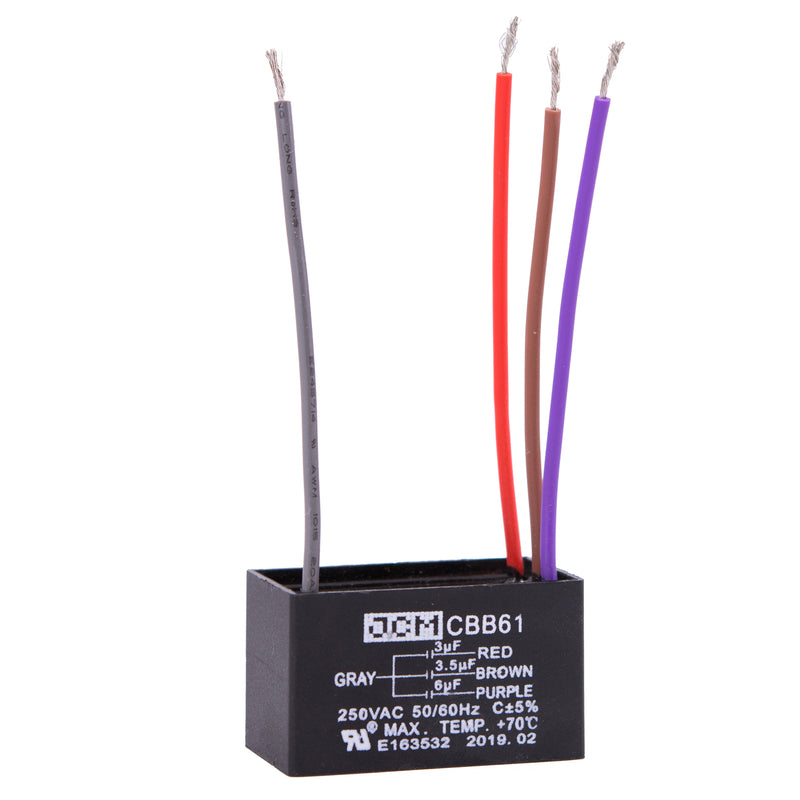 JCM 4 Wire Ceiling Fan Capacitor 3 uF + 3.5 uF + 6 uF 250VAC 50/60 Hz CBB61