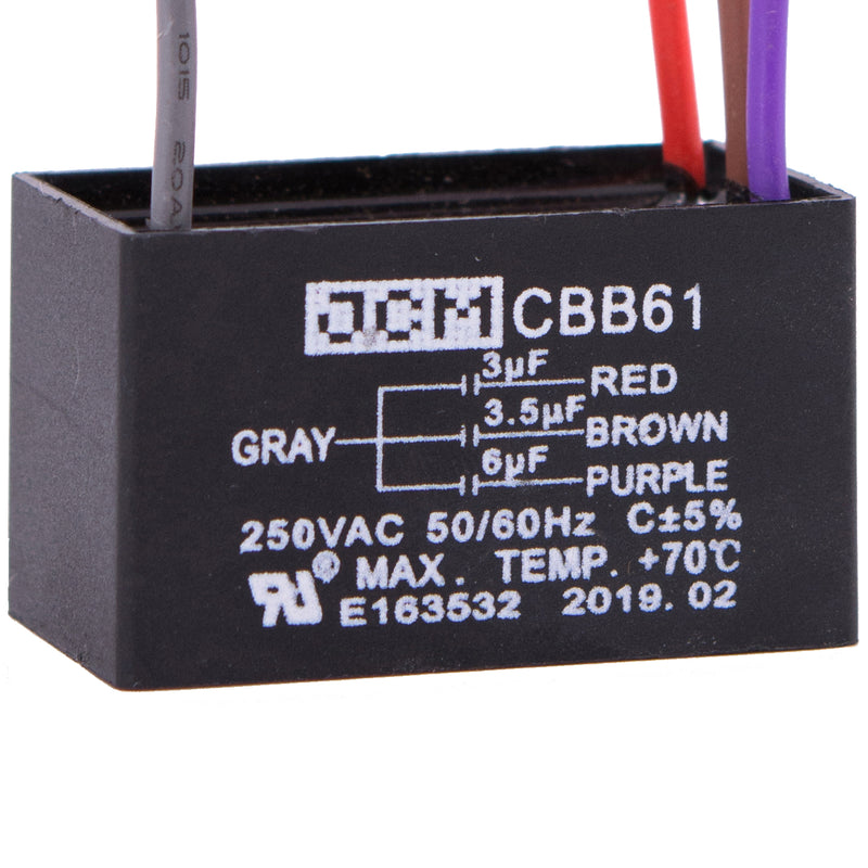 JCM 4 Wire Ceiling Fan Capacitor 3 uF + 3.5 uF + 6 uF 250VAC 50/60 Hz CBB61
