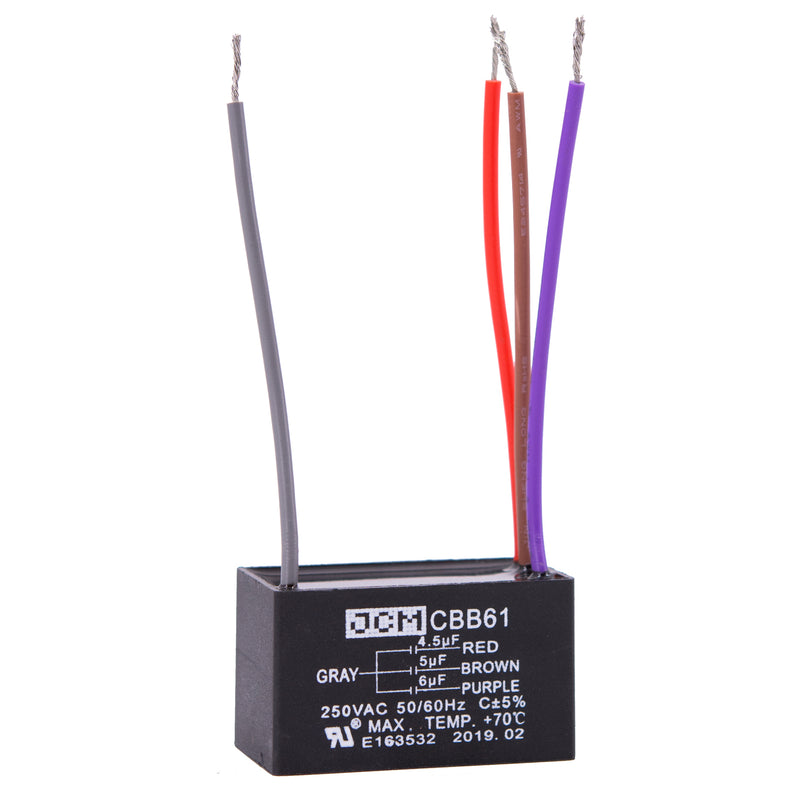 JCM 4 Wire Ceiling Fan Capacitor 4.5 uF + 5 uF + 6 uF 250VAC 50/60 Hz CBB61