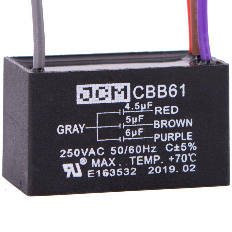 JCM 4 Wire Ceiling Fan Capacitor 4.5 uF + 5 uF + 6 uF 250VAC 50/60 Hz CBB61