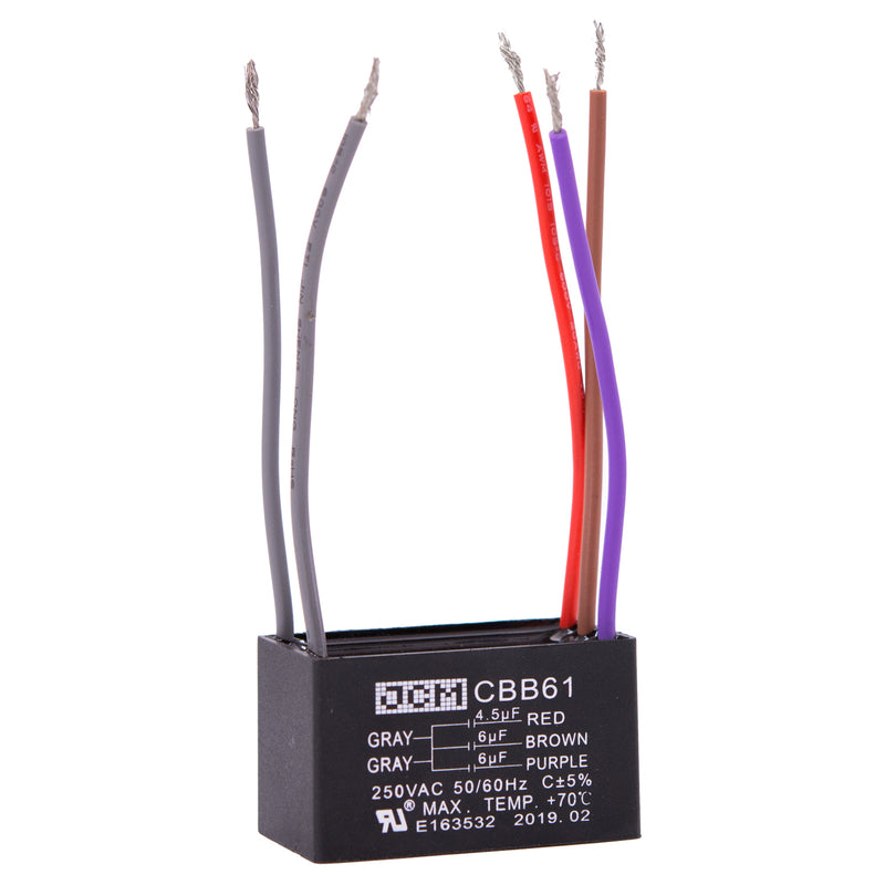JCM 5 Wire Ceiling Fan Capacitor 4.5 uF + 6 uF + 6 uF 250VAC 50/60 Hz CBB61