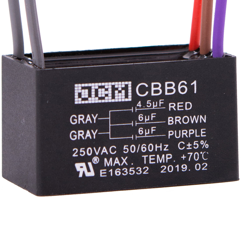 JCM 5 Wire Ceiling Fan Capacitor 4.5 uF + 6 uF + 6 uF 250VAC 50/60 Hz CBB61