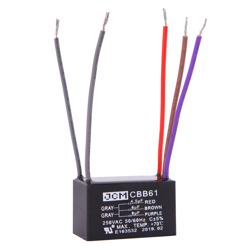 JCM 5 Wire Ceiling Fan Capacitor 4.5 uF + 6 uF + 8 uF 250VAC 50/60 Hz CBB61