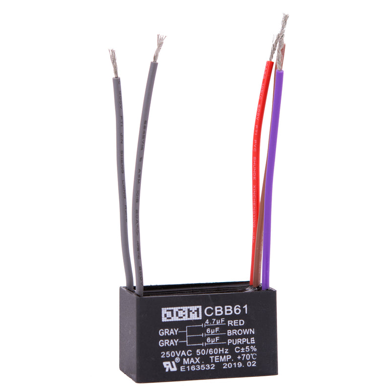 JCM 5 Wire Ceiling Fan Capacitor 4.7 uF + 6 uF + 6 uF 250VAC 50/60 Hz CBB61
