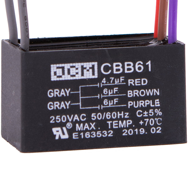 JCM 5 Wire Ceiling Fan Capacitor 4.7 uF + 6 uF + 6 uF 250VAC 50/60 Hz CBB61