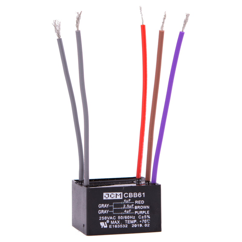 JCM 5 Wire Ceiling Fan Capacitor 4 uF + 2.5 uF + 4 uF 250VAC 50/60 Hz CBB61