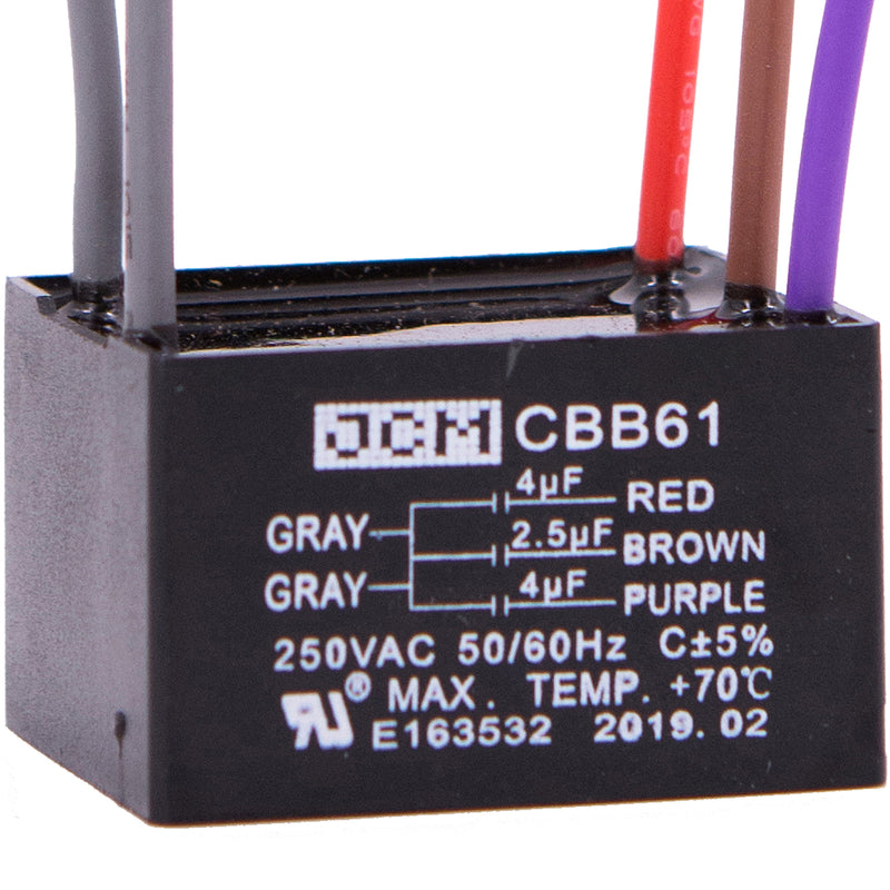 JCM 5 Wire Ceiling Fan Capacitor 4 uF + 2.5 uF + 4 uF 250VAC 50/60 Hz CBB61