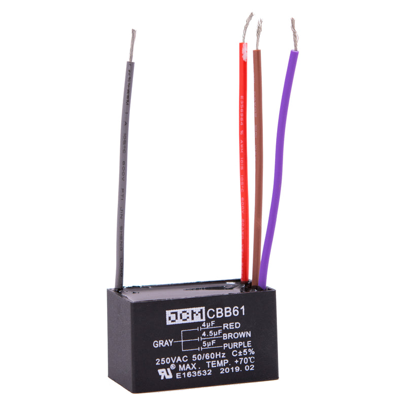 JCM 4 Wire Ceiling Fan Capacitor 4 uF + 4.5 uF + 5 uF 250VAC 50/60 Hz CBB61