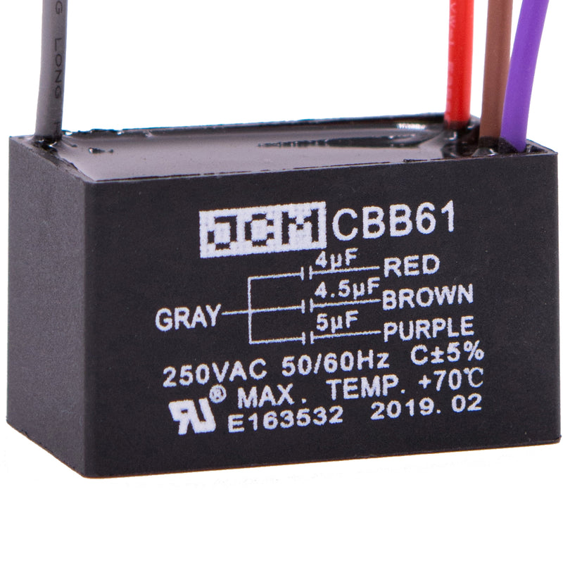 JCM 4 Wire Ceiling Fan Capacitor 4 uF + 4.5 uF + 5 uF 250VAC 50/60 Hz CBB61