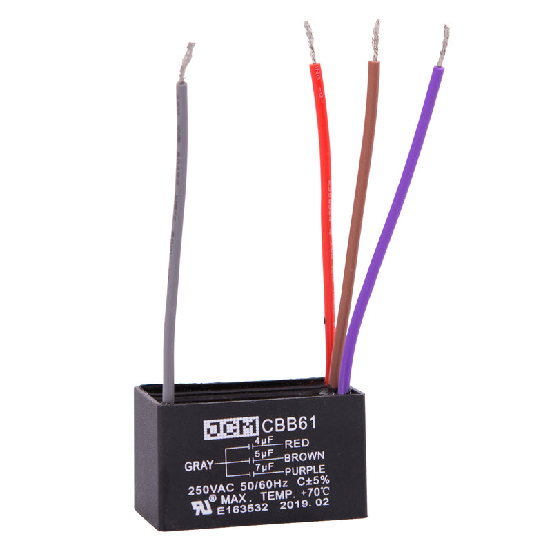 JCM 4 Wire Ceiling Fan Capacitor 4 uF + 5 uF + 7 uF 250VAC 50/60 Hz CBB61
