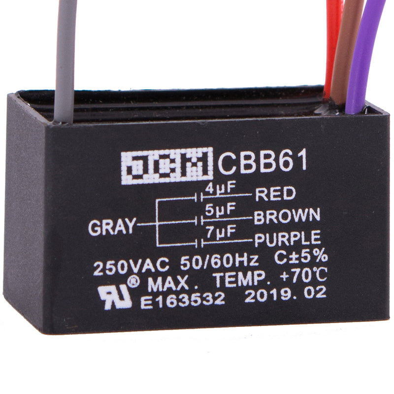 JCM 4 Wire Ceiling Fan Capacitor 4 uF + 5 uF + 7 uF 250VAC 50/60 Hz CBB61