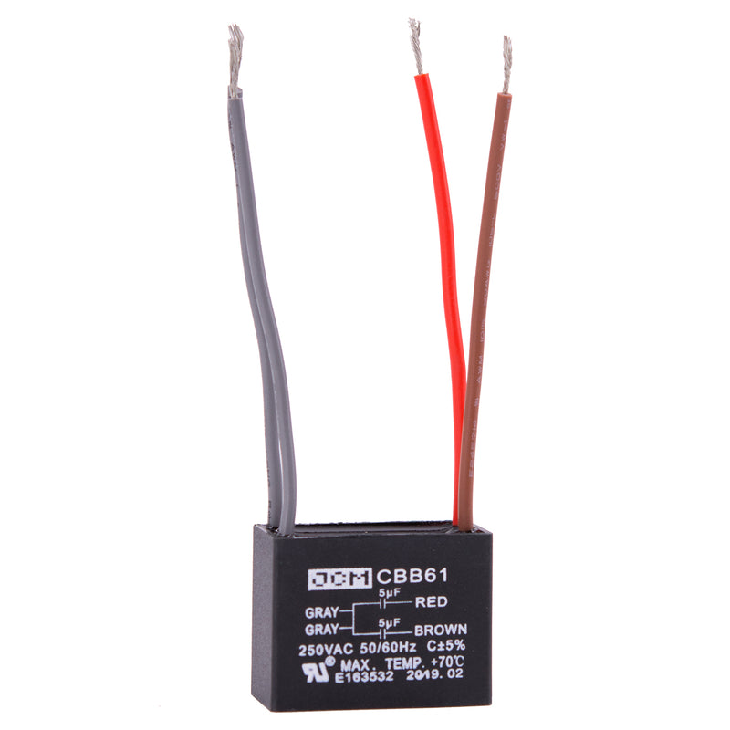 JCM 4 Wire Ceiling Fan Capacitor 5 uF + 5 uF 250VAC 50/60 Hz CBB61