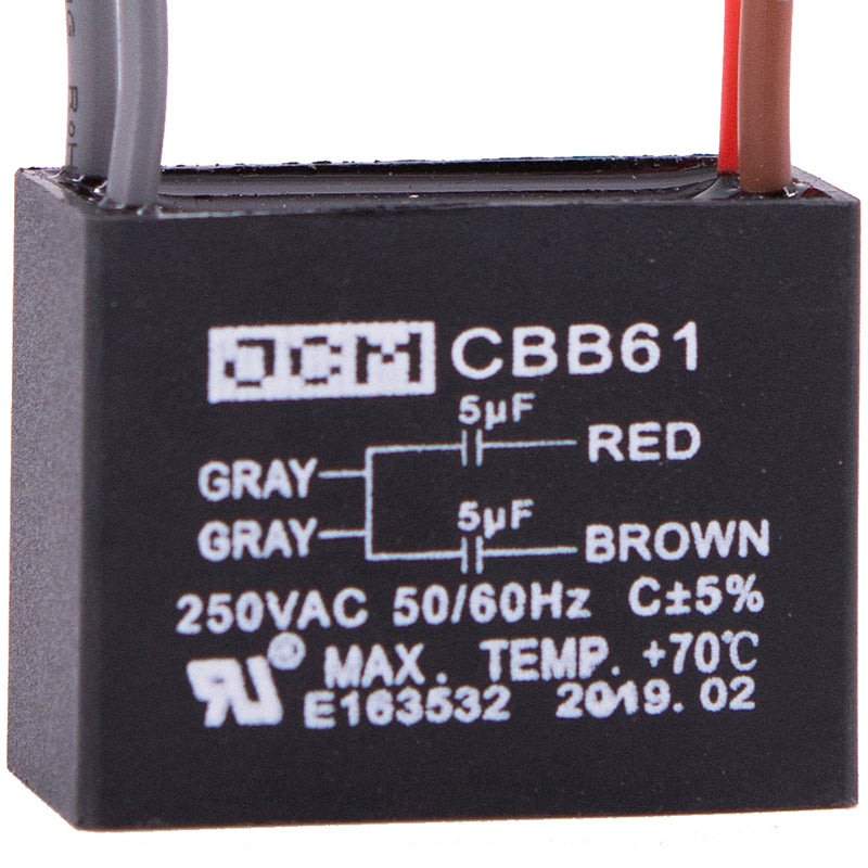 JCM 4 Wire Ceiling Fan Capacitor 5 uF + 5 uF 250VAC 50/60 Hz CBB61