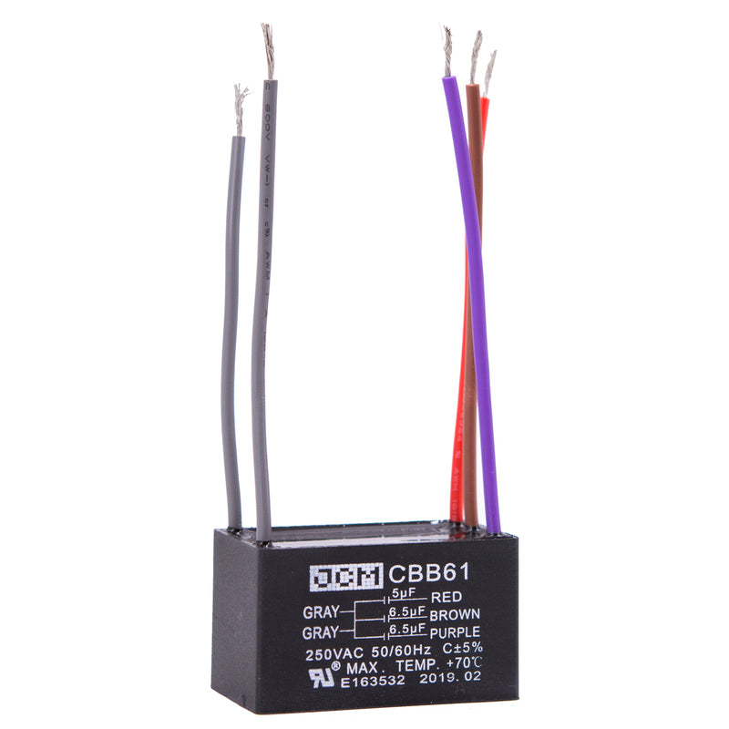JCM 5 Wire Ceiling Fan Capacitor 5 uF + 6.5 + 6.5 uF 250VAC 50/60 Hz CBB61
