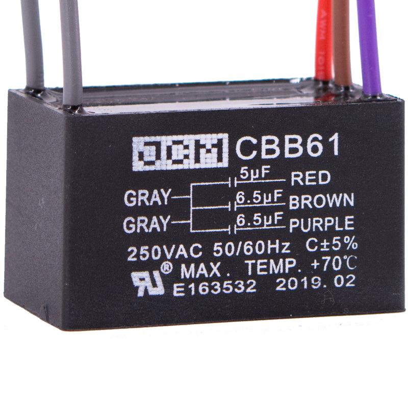 JCM 5 Wire Ceiling Fan Capacitor 5 uF + 6.5 + 6.5 uF 250VAC 50/60 Hz CBB61