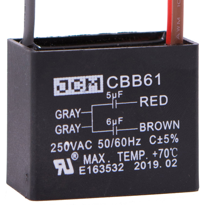 JCM 4 Wire Ceiling Fan Capacitor 5 uF + 6 uF 250VAC 50/60 Hz CBB61