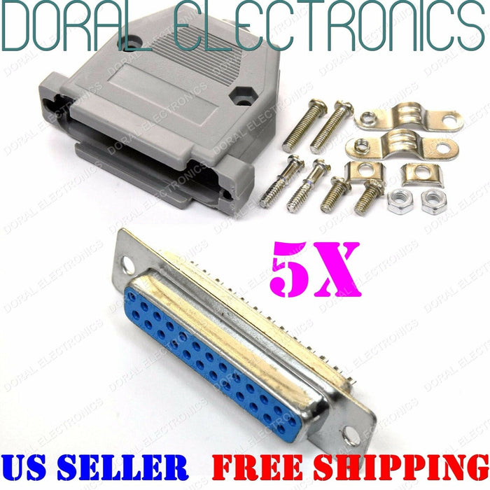 5x DB25 25-Pin Female Solder Cup Connector Plastic Hood Shell & Hardware DB-25