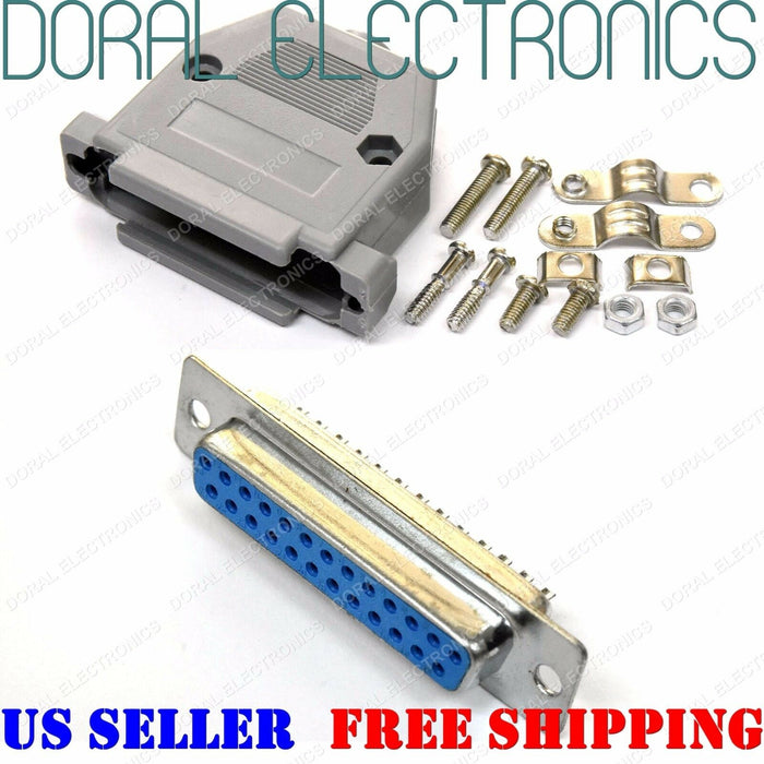 DB25 25-Pin Female Solder Cup Connector Plastic Hood Shell & Hardware DB-25