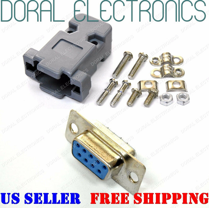 DB9 9-Pin Female Solder Cup Connector with Plastic Hood Shell and Hardware DB-9