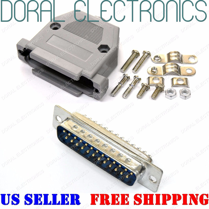 DB25 25-Pin Male Solder Cup Connector Plastic Hood Shell & Hardware DB-25